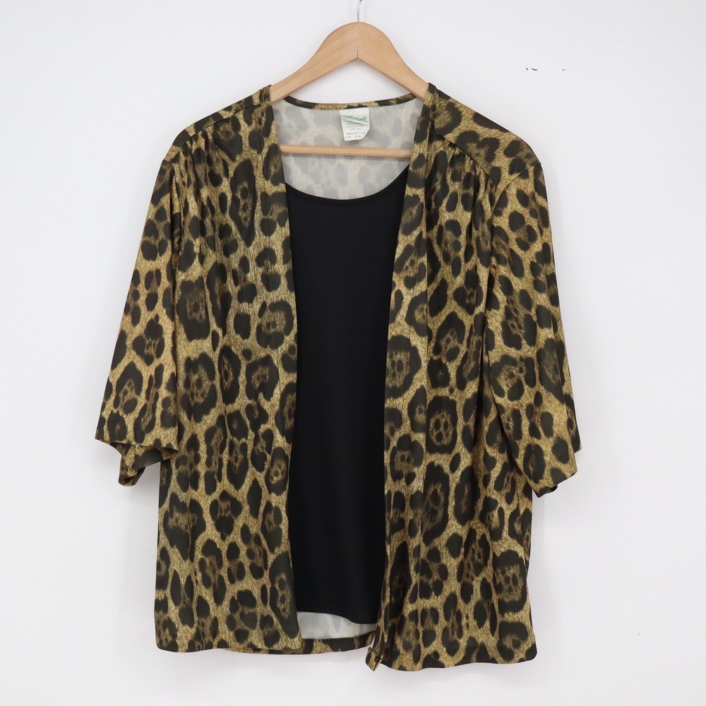TopMade Cardigan Women 20W Style 420 Brown Leopard Print Open Front Excellent